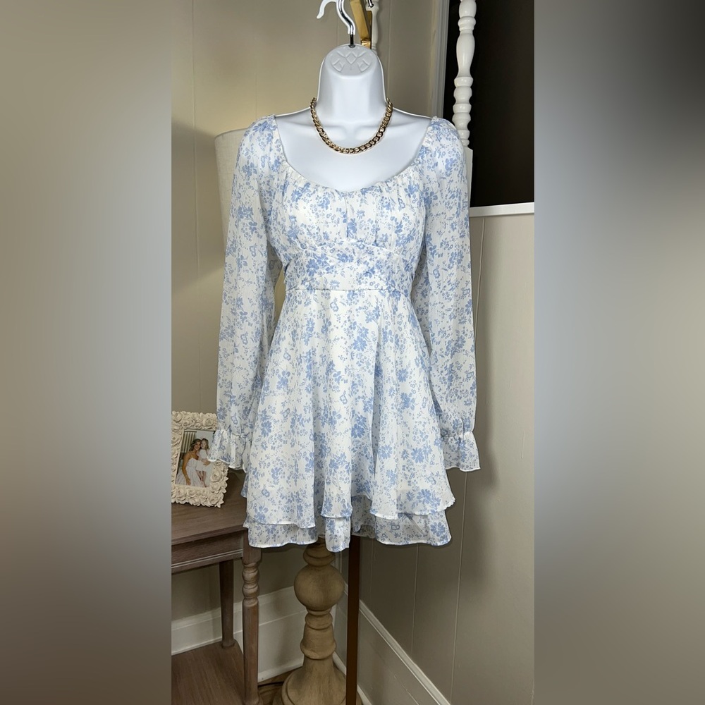 Thirty Thirty LA Women’s Medium Babydoll Empire Peasant Dress Blue Floral